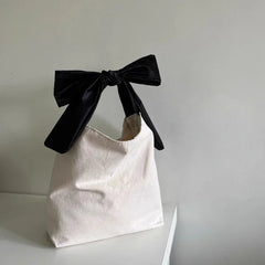 INGVN  Korean Sweet Y2k Fashion Shoulder Underarm Bag Casual Canvas Simple Clutches Trendy Chic All Match Bow Design Purse and Handbags