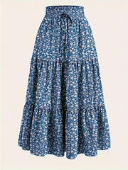 Bohemian Floral Print A-Line Skirt - Casual Vacation Style, Polyester, Non-Stretch, Hand Washable, Perfect for Spring/Summer