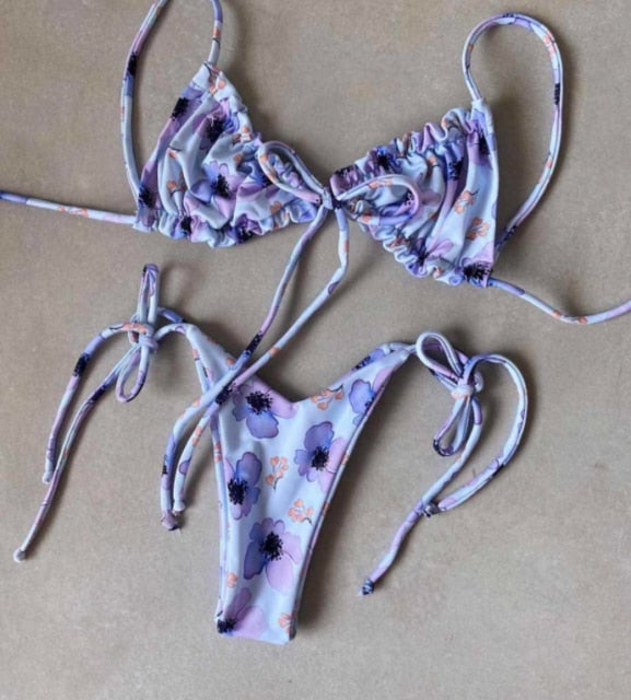 Low Waist Bikini Triangle Swimwear Female String Swimsuit Women Print 2 Piece Suit Push Up Bathing Suit Swim Suit New