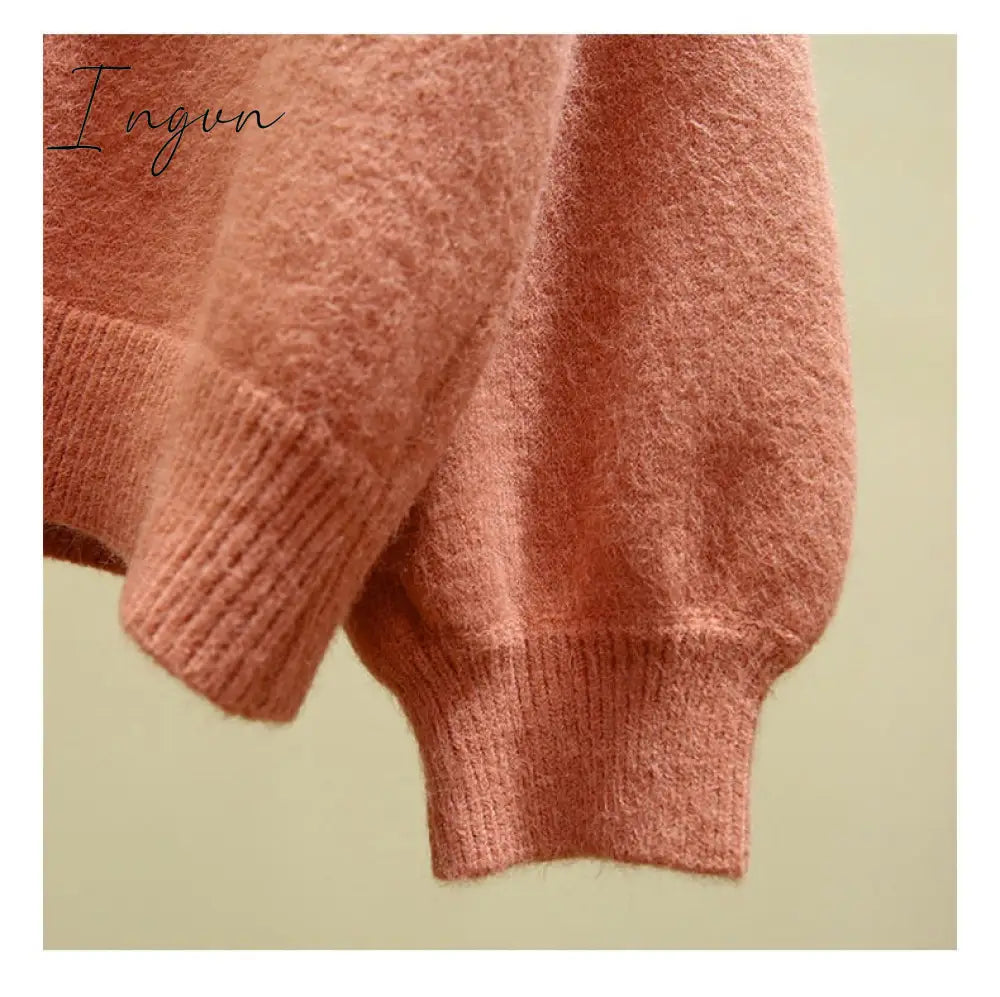 Ingvn - Oversized Cardigan Women Spring Casual Solid V Neck Long Sleeve Cardigan Sweater Female Knit Jacket Coat Green Pink