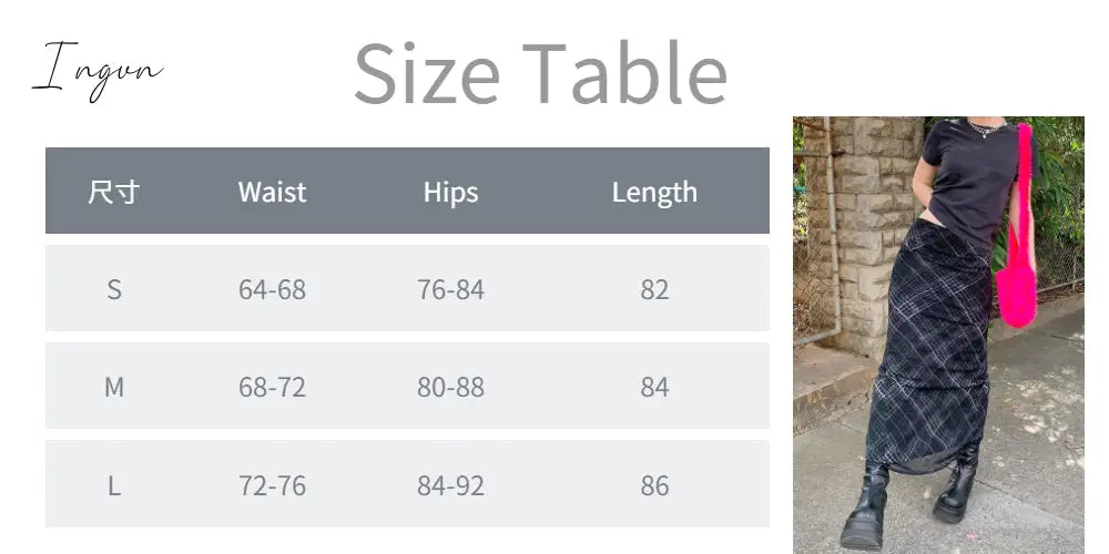 Ingvn - Autumn Fairy Grunge Long Tulle Skirts Women Kawaii Plaid Black Skirt Harajuku Low waisted Skirt Korean Fashion