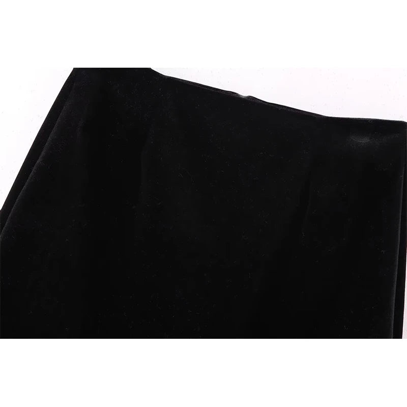 Vintage Women Black High Waist A-line Velvet Mini Skirt