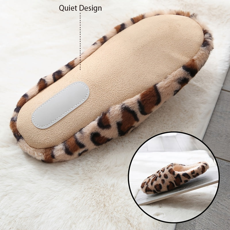 Cozy Leopard Print Womens Fluffy Slippers - Soft, Breathable, and Comfortable Fabric Upper and Insole - Anti-Slip Fabric Sole, Easy Slip-On Design for Indoor Use