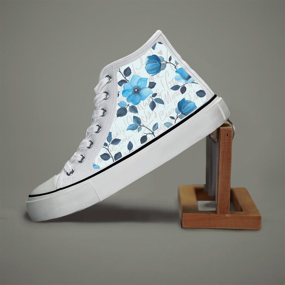 Flower Print Chunky Canvas Sneakers - Wear-Resistant, Non-Slip, High-Top, Classic Skate Shoes with Lightweight, Breathable, and Comfortable Design for Casual, Versatile, and Outdoor Walking Activities