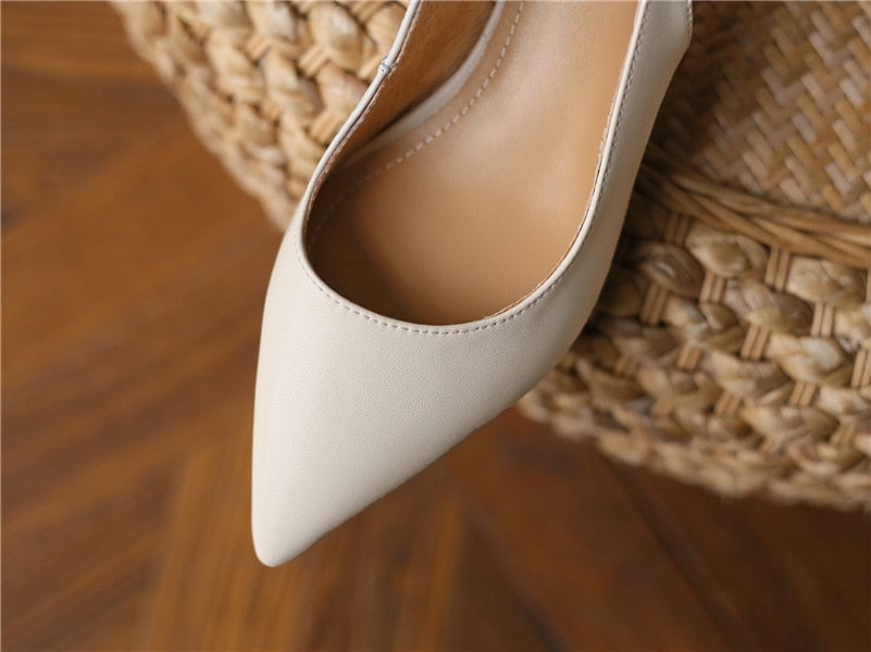 Meotina Genuine Leather Women Slingbacks Shoes Cow Leather Buckle Thin Heels Pumps Pointed Toe Med Heel Ladies Footwear Spring