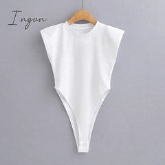 Ingvn - Sexy tops women Summer one-pieces bodycon bodysuit padded shoulder bodysuit black sleeveless body suits for women white