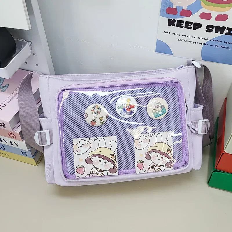 Ingvn  Candy Colour Cute Shoulder Bag Anime Expo Transparent Badge Display Messenger Bag Women Doll Itabag Crossbody Bag