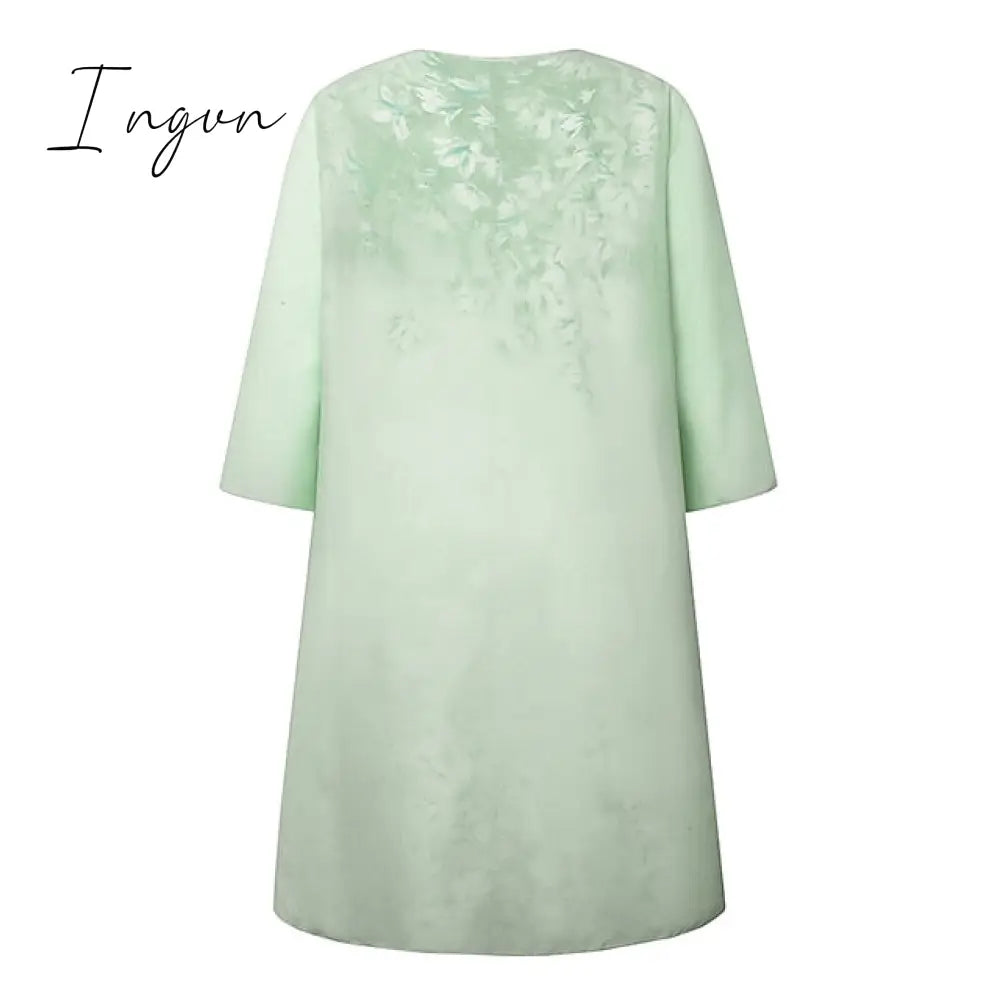 Ingvn - Women's Plus Size Curve Two Piece Dress Floral Round Neck Print 3 4 Length Sleeve Spring Summer Casual Knee Length Dress Casual Daily Dress