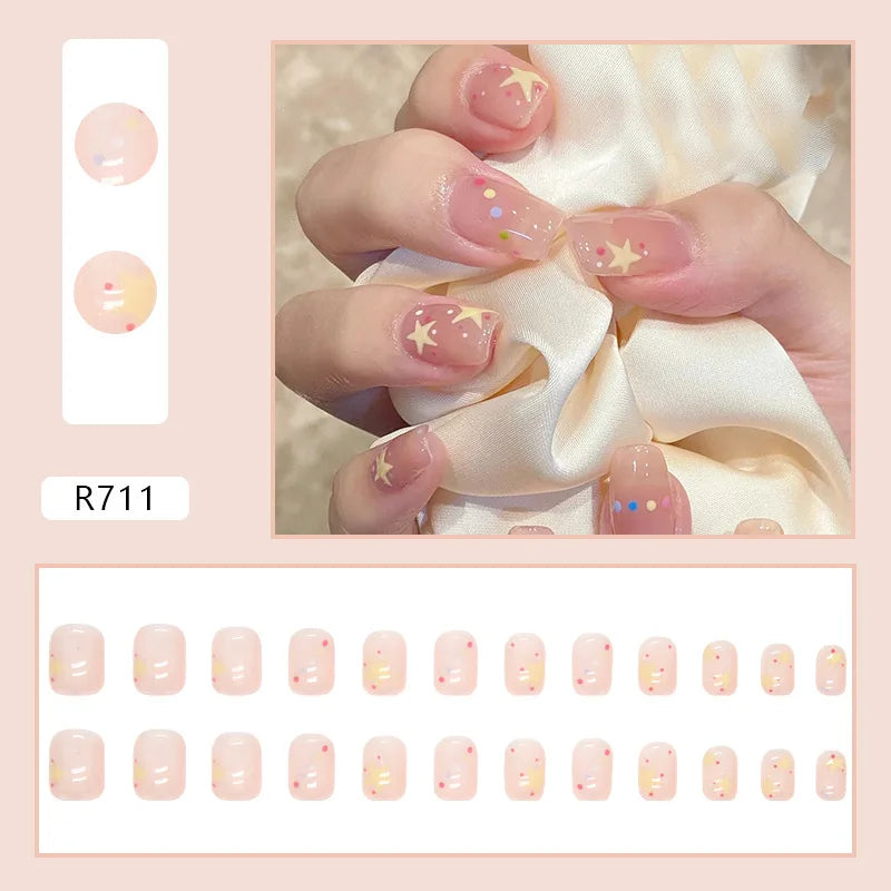 24pcs Lemon Short Wear Tips Nail False Patch Press on Nails Supplies for Professionals Artifical Fake Nails Faux Ongles Uñas