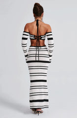 Sexy Knitted Sling Bikini Long Skirts Suit Women Casual Strap Lace Up Tube Tops + Skirt 2 Pieces Set Female Summer Beach Outfit