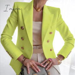 Ingvn - Winter Women Blazer Double Breasted Blazer Coat Fashion Slim long Sleeve Elegant Suit Jacket Office Women Blazer