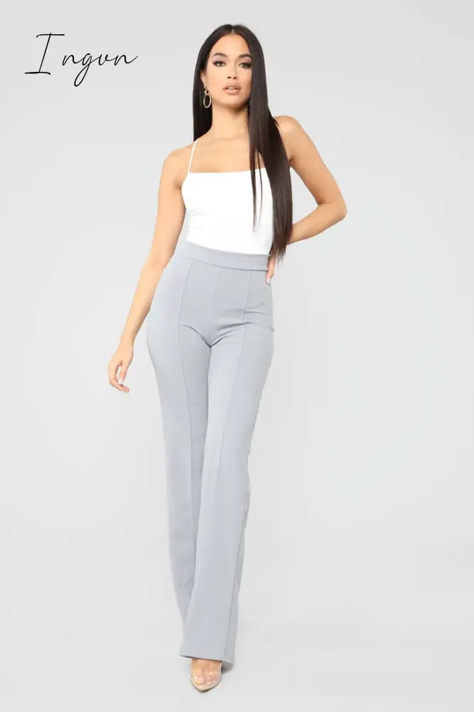 Ingvn - Spring  Autumn New Slim Solid Tone Flare Pants Fashion Korean Version Elastic Waist Street Dress Women Suit Wide Leg Pants