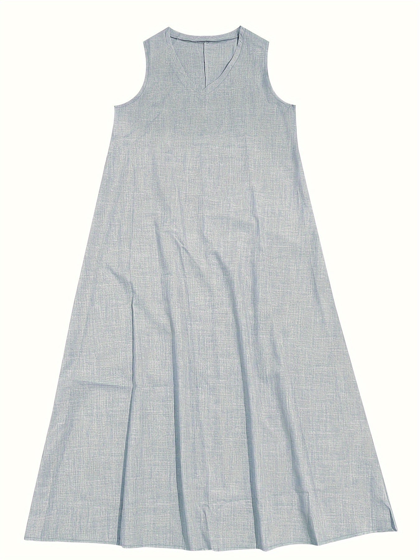 Solid Color V-Neck Maxi Dress - Fashionable Sleeveless & Loose Fit - Perfect for Summer & Spring - Womens Casual Everyday Wear