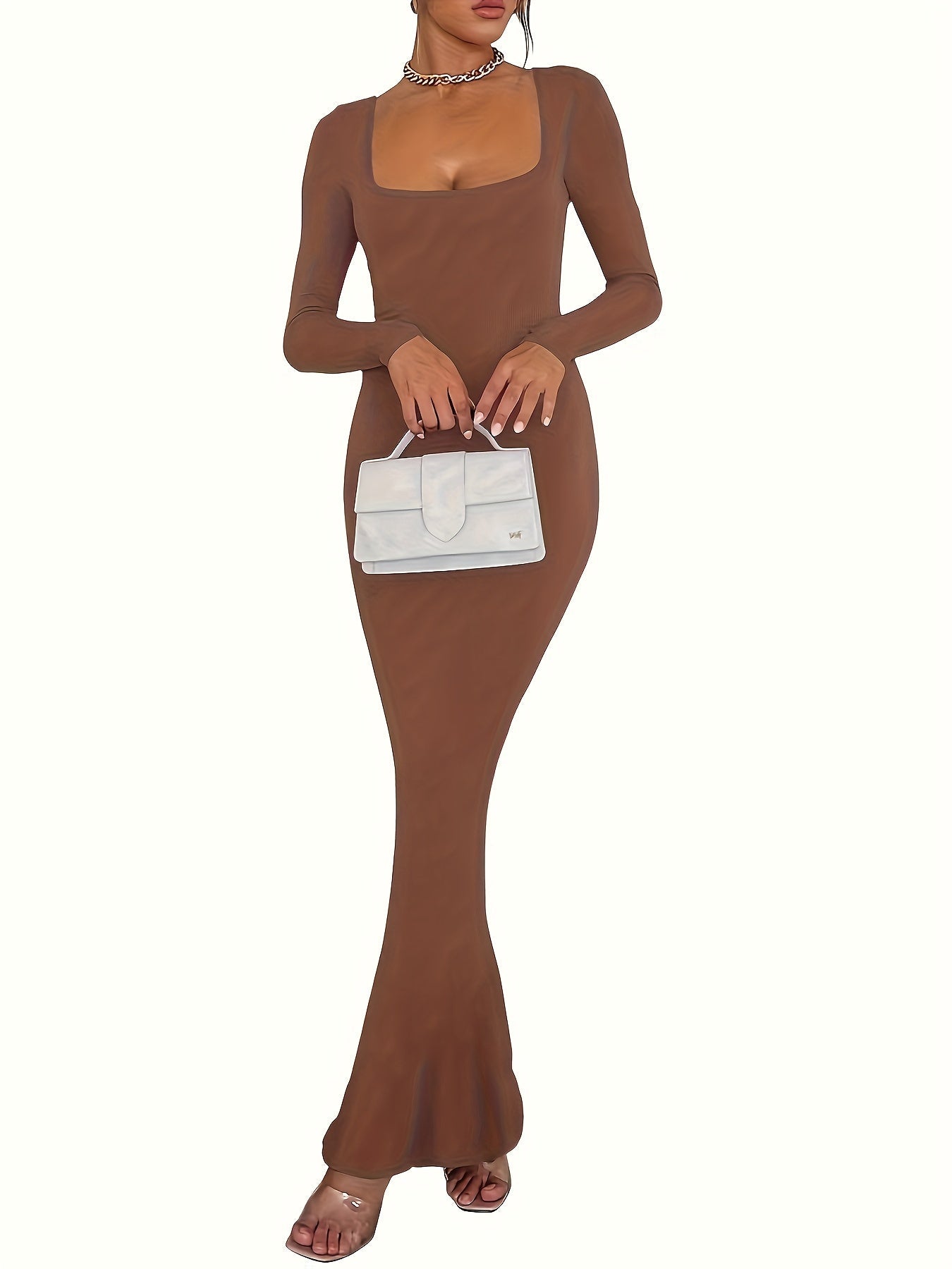 Bodycon Maxi Dresses Long Sleeve Wedding Guest Long Dress Casual Rib Knit Scoop Neck Fall Dress