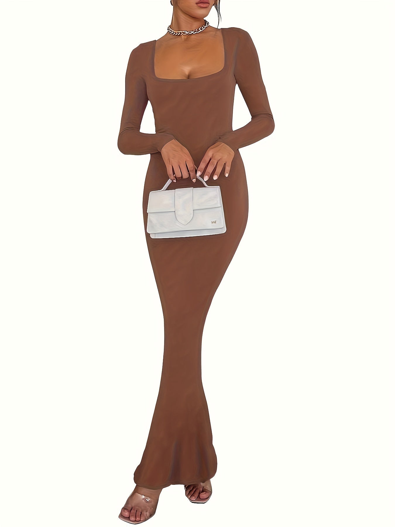 Sexy Bodycon Maxi Dresses Long Sleeve Wedding Guest Long Dress Casual Rib Knit Scoop Neck Fall Dress