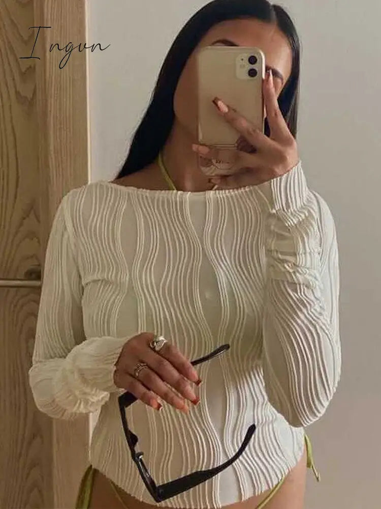 Ingvn - 2 Piece Sets Outifits Long Sleeve Summer Y2K Dress Sets Women T Shirt Crop Top Mini Skirts Co-Ord Sets Matching Se