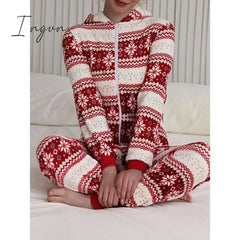 Ingvn - Women's Pajamas Jumpsuit Elk Snowflake Warm Fashion Casual Home Christmas Daily Polyester Breathable Hoodie Long Sleeve Pocket Fall Winter Black White