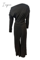 Ingvn - British Style Solid Backless Asymmetrical Oblique Collar Regular Jumpsuits(3 Colors)