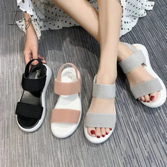 Ingvn - 2024 Sports women's sandals elastic elastic summer new students flat outside wear fairy wind Roman beach women's shoes