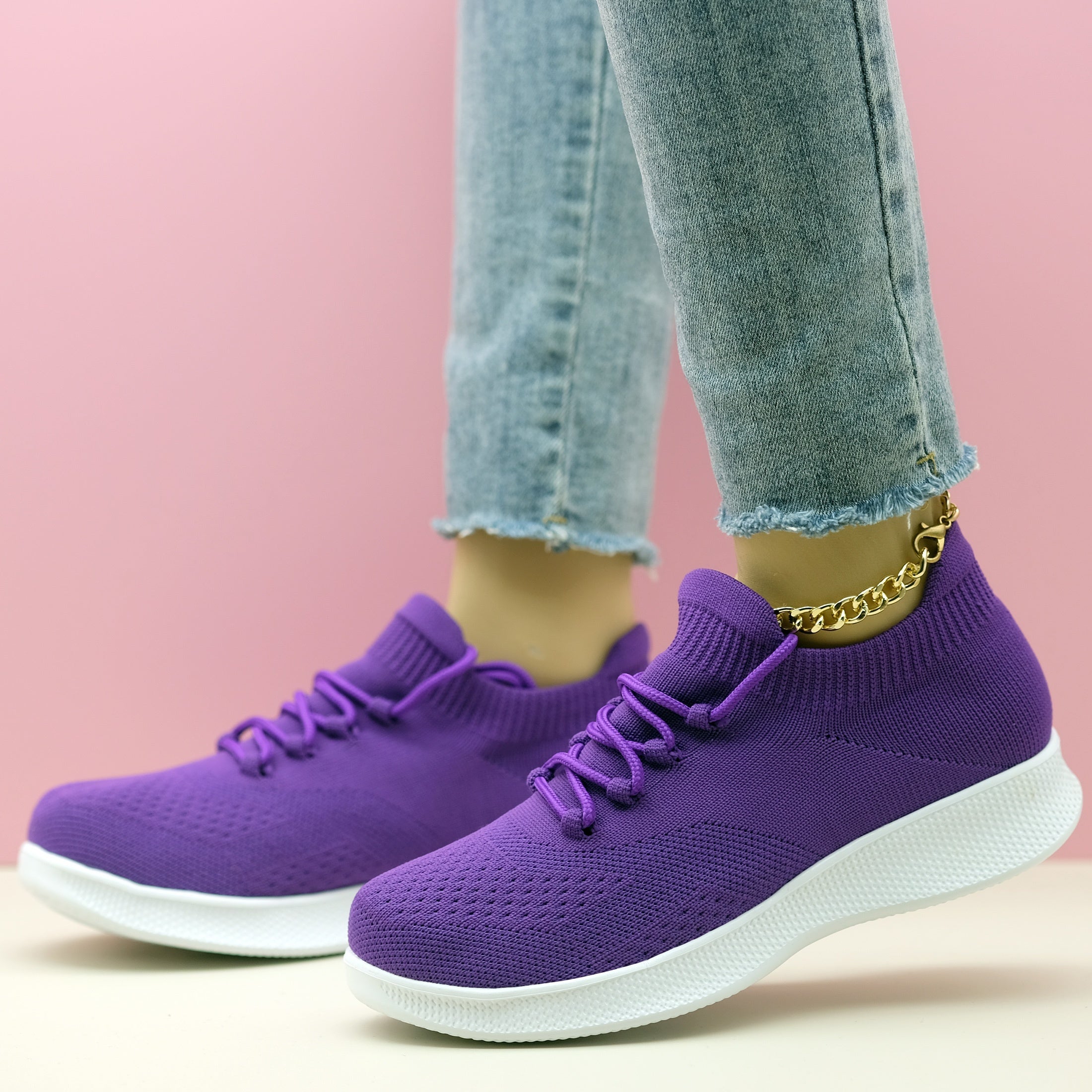 Women's Breathable Knit Sneakers, Casual Lace Up Outdoor Shoes, Comfortable Low Top Shoes plus size
