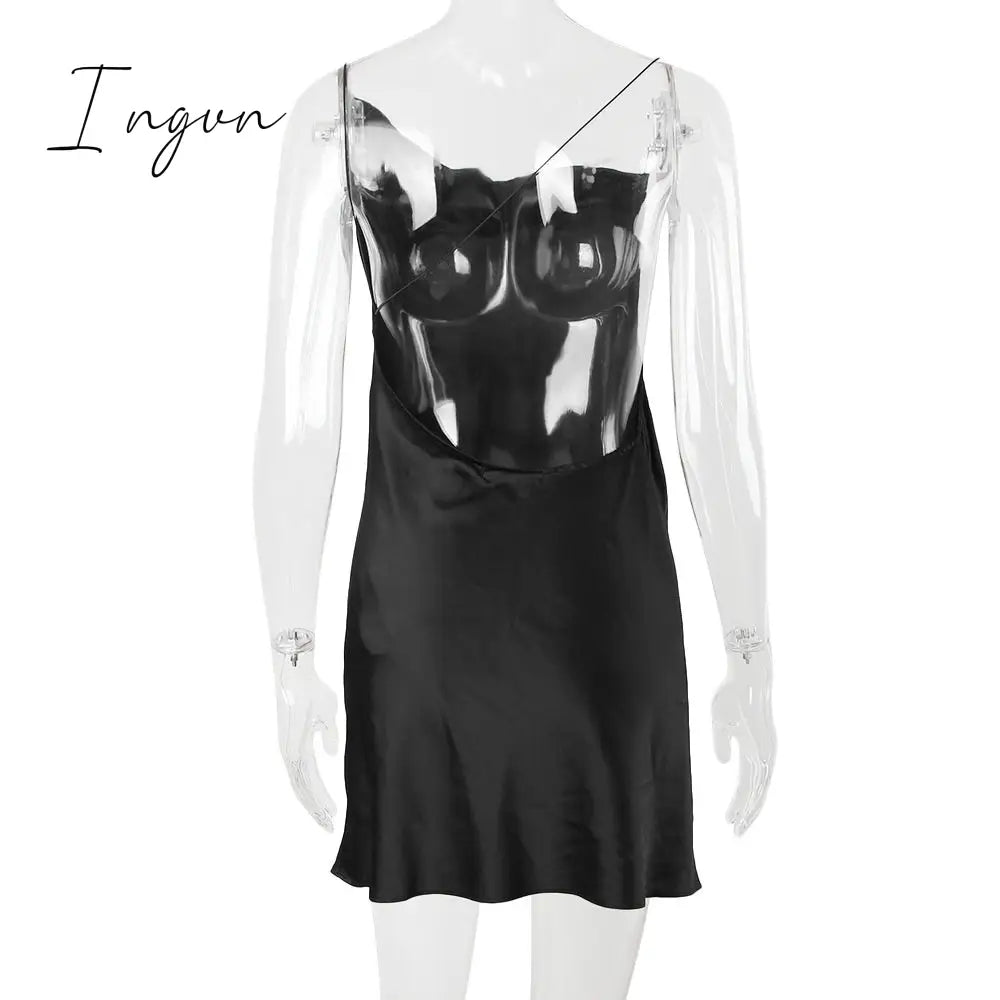 Ingvn - Satin Sexy Backless Slit Women Dress Green Spaghetti Strap Hollow Out Dresses Women Summer Skinny Fashion Party Clubwear