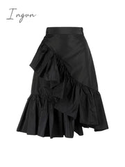 Ingvn - Elegant Women Long Skirt Spring Summer Fashion All-Match High Waist Folds Fishtail Ladies Casual Street Ruffles Party Maxi Jupes