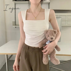 Ingvn - Solid Tank Top for Women Summer 2023 New Korean Fashion Sleeveless Square Collar Slim Crop Top Chic Casual Y2k Tanks