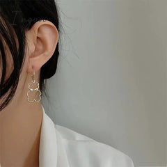 New Fashion Cute Hollow Bow Bear Earrings for Women Exquisite Alloy Earrings Personality Cool Party Jewelry Gifts