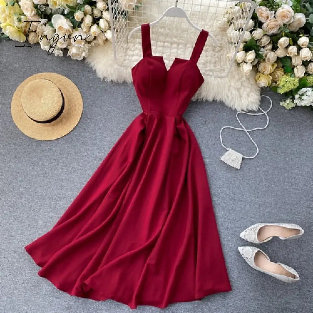 Ingvn - Summer Robe Dress Women V Neck Long Party Dresses Sexy Tank Backless Spaghetti Strap Maxi Female Holiday Vestidos