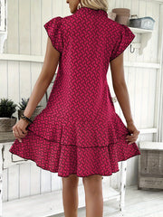 Elegant Ruffled Tie Neck Dress - Women's Spring & Summer Layered Dresses with Allover Print - Perfect for Elegant Dressing Occasions