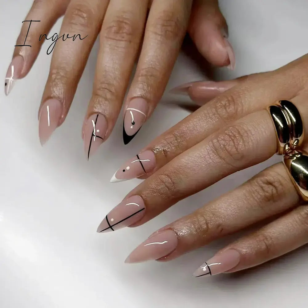 24Pcs 3D Long Almond False Nails Red Nude Ballet Stiletto Wearable Fake Nails MilkTea Color Jelly Full Cover Press On Nail Tips