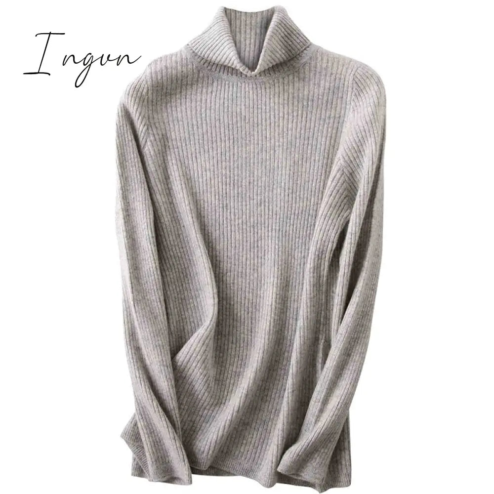Ingvn - 100% Merino Wool Turtleneck Women Sweater Autumn Winter Warm Soft Jumper Women Knitted Pullover Femme Cashmere Sweater Knit
