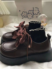 Ingvn  College Style Vintage Shoes Women Japanese Kawaii Bow Casual Mary Janes Shoes Female Lace-up Elegant Platform Shoes Summer