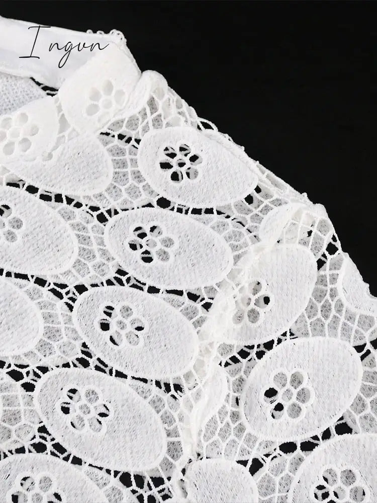 Ingvn - New Fashion African Women Dresses Dashiki Elegant Maxi Long White Lace Hollow Out Muslim Fashion Abayas Robe Abaya Dubai Luxe Party Clothes