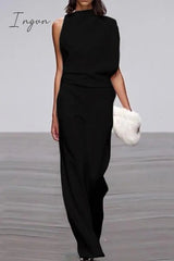 Ingvn - Casual Solid Patchwork Half A Turtleneck Boot Cut Jumpsuits(12 Colors)
