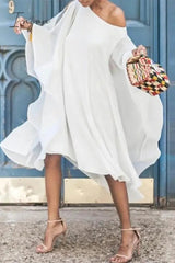 Ingvn - Casual Solid Hollowed Out Basic Asymmetrical Oblique Collar Dresses