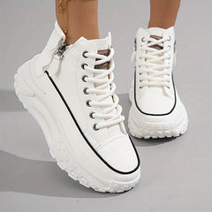 Plus Size Women's Comfortable High-Top Sneakers, Casual Lace Up Outdoor Shoes with Side Zipper