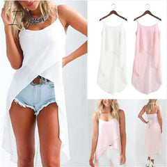 Ingvn - Women Summer Sleeveless Camis Sexy Irregular Sling Strap Tops Chiffon Beach Cami New Fashion Thin Long White Tops Women Clothing