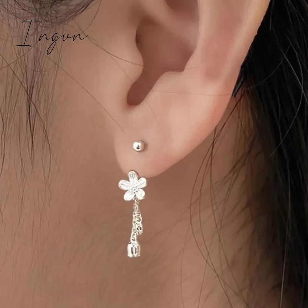 Korean Trendy Simple Flower Bell Orchid Tassel Copper Earrings for Women Sweet Elegant Party Jewelry Girlfriend Gifts