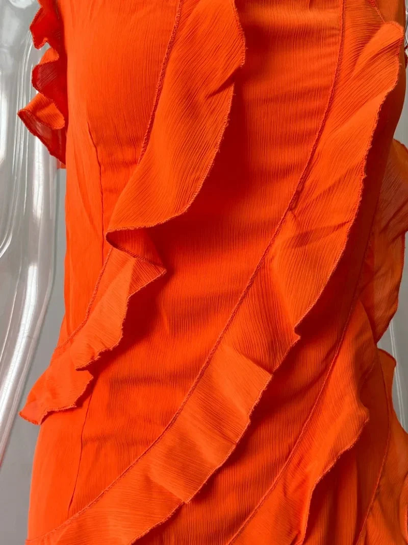 Ingvn  Elegant Pretty Women's Long Dresses  Summer Autumn Strapless High Waist Backless Ruffles Bandage Formal Evening Party Dress