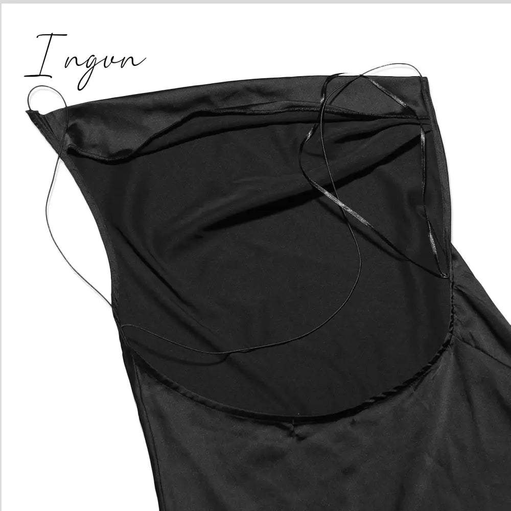 Ingvn - Satin Sexy Backless Slit Women Dress Green Spaghetti Strap Hollow Out Dresses Women Summer Skinny Fashion Party Clubwear
