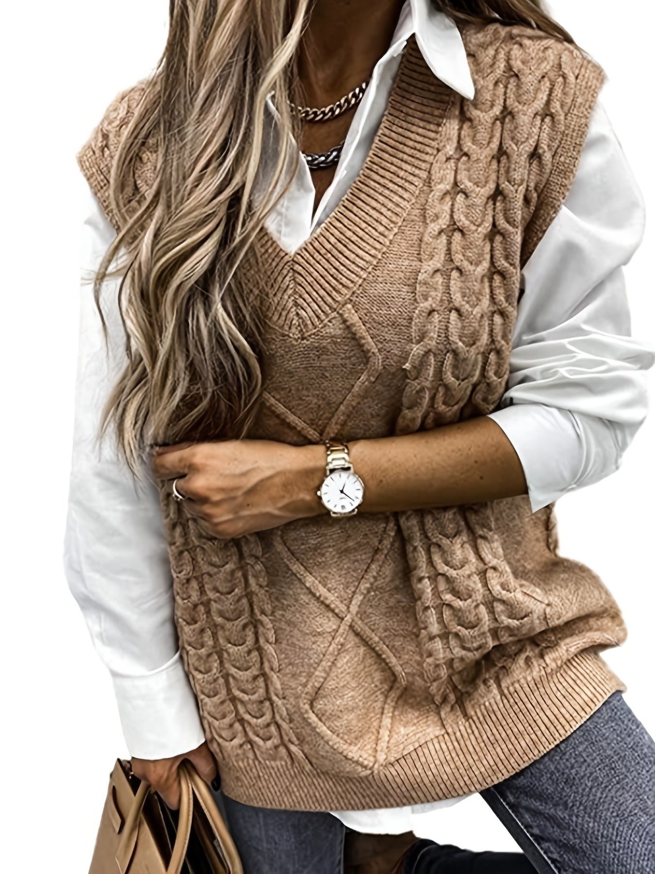 V-Neck Knit Vest: Casual, Comfortable & Chic - Perfect for Spring/Fall, Solid Color, With Mid-Stretch for a Flattering Fit
