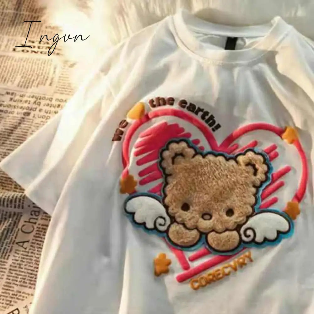 Ingvn - Kawaii Dog Print T-Shirt Harajuku Casual Loose Summer Women'S T-Shirt Cute Sweet Aesthetic Oversized Tops Streetwear