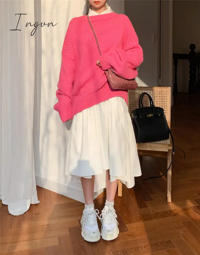 Ingvn - Women Dress Long Sleeve Spring Autumn Vintage Designer Collar Lapel Button Up Ruched Ruffles Cotton White Dresses Female Clothes