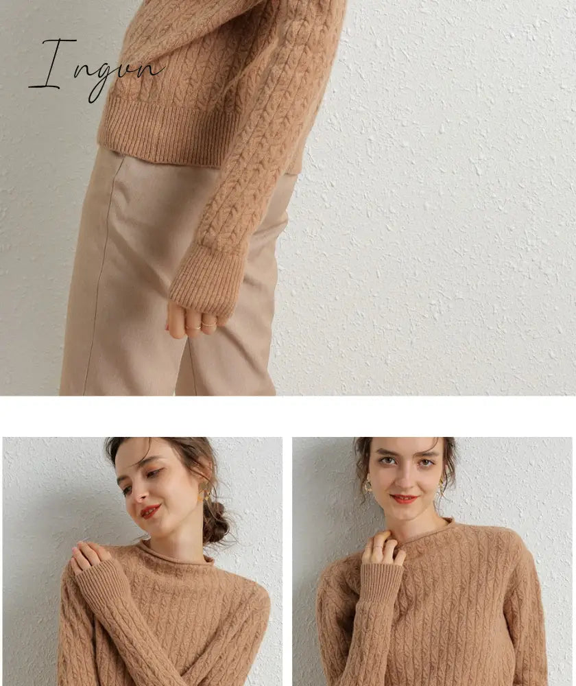 Ingvn - 100% Merino Wool Cashmere Sweater Women Winter Warm O-Neck Long Sleeve Ladies Pullover knitted Autumn Jumper Vintage Sweater