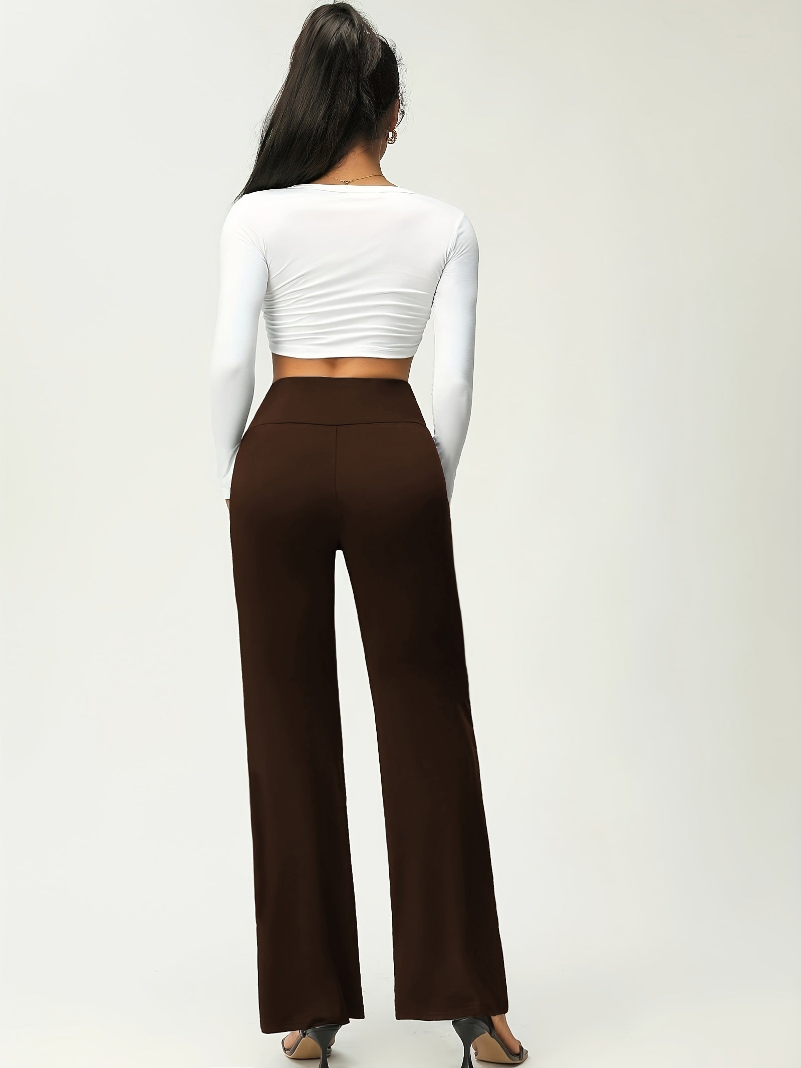 Women's Solid Flare Leg Pants, High Waist Stretchy Pants, Casual Every Day Pants, Women's Clothing