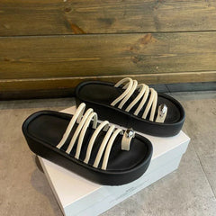 Ingvn  Clip Toe Summer Women Slippers Fashion Narrow Band Ladies Outdoor Beach Platform Flats Slides Female Rome Style Shoes