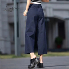 Ingvn - High Waist Wide Leg Pants Women's Spring And Autumn 2023 New Fashion Versatile Crop Pants High Waist Straight Casual Pants