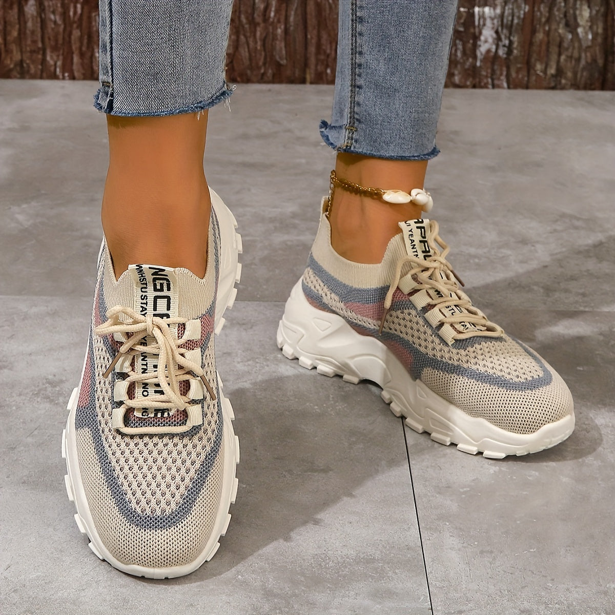 Women's Breathable Mesh Platform Sneakers, Casual Lace Up Outdoor Shoes, Comfortable Low Top Sport Shoes plus size