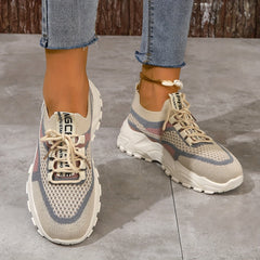 Women's Breathable Mesh Platform Sneakers, Casual Lace Up Outdoor Shoes, Comfortable Low Top Sport Shoes plus size